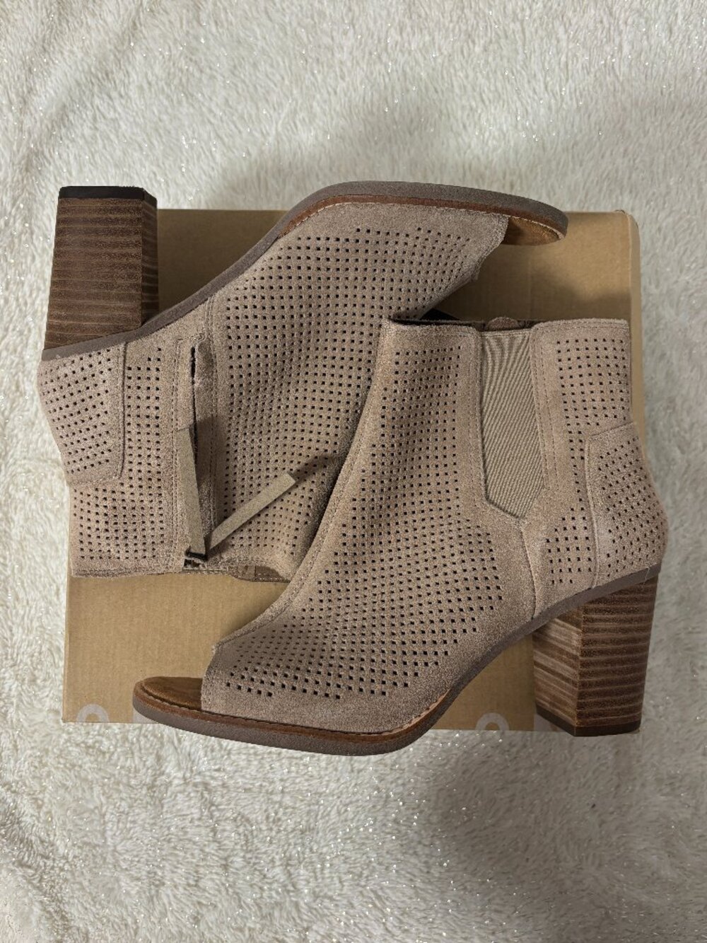 Toms Majorca Tan Suede Peep-Toe Booties
